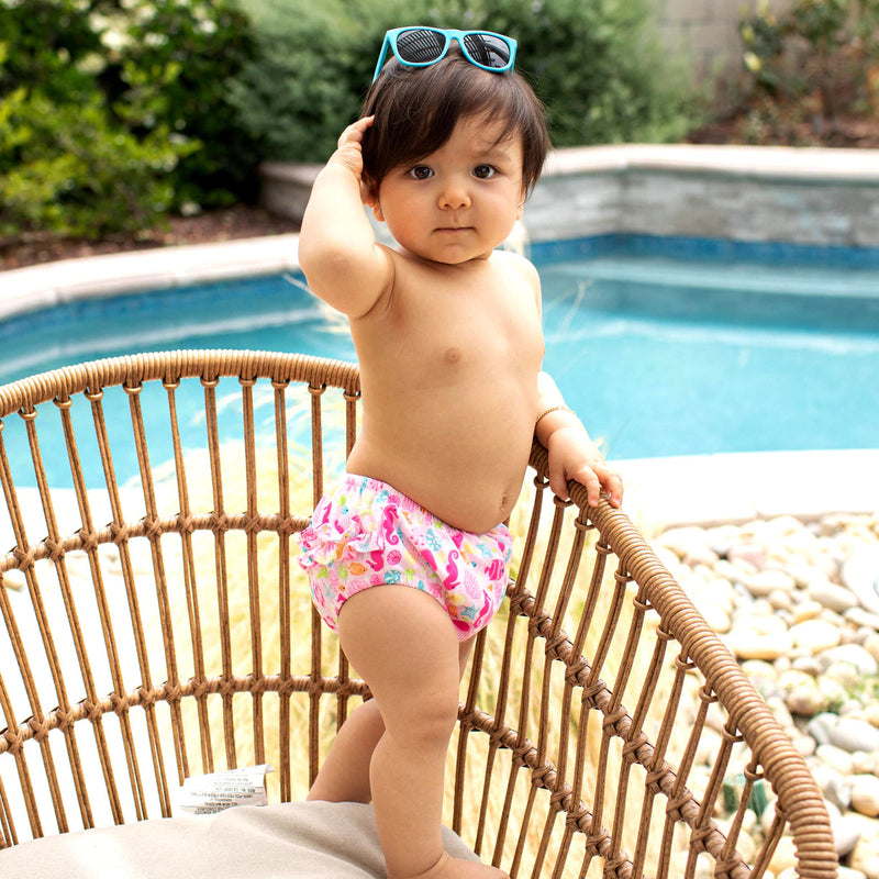 I Play Ruffle Snap Reusable Absorbent Swimsuit Diaper - Pink Sea Life-I Play-Little Giant Kidz