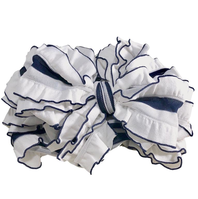 In Awe Couture Navy & White Stripe Ruffle Headband-IN AWE COUTURE-Little Giant Kidz