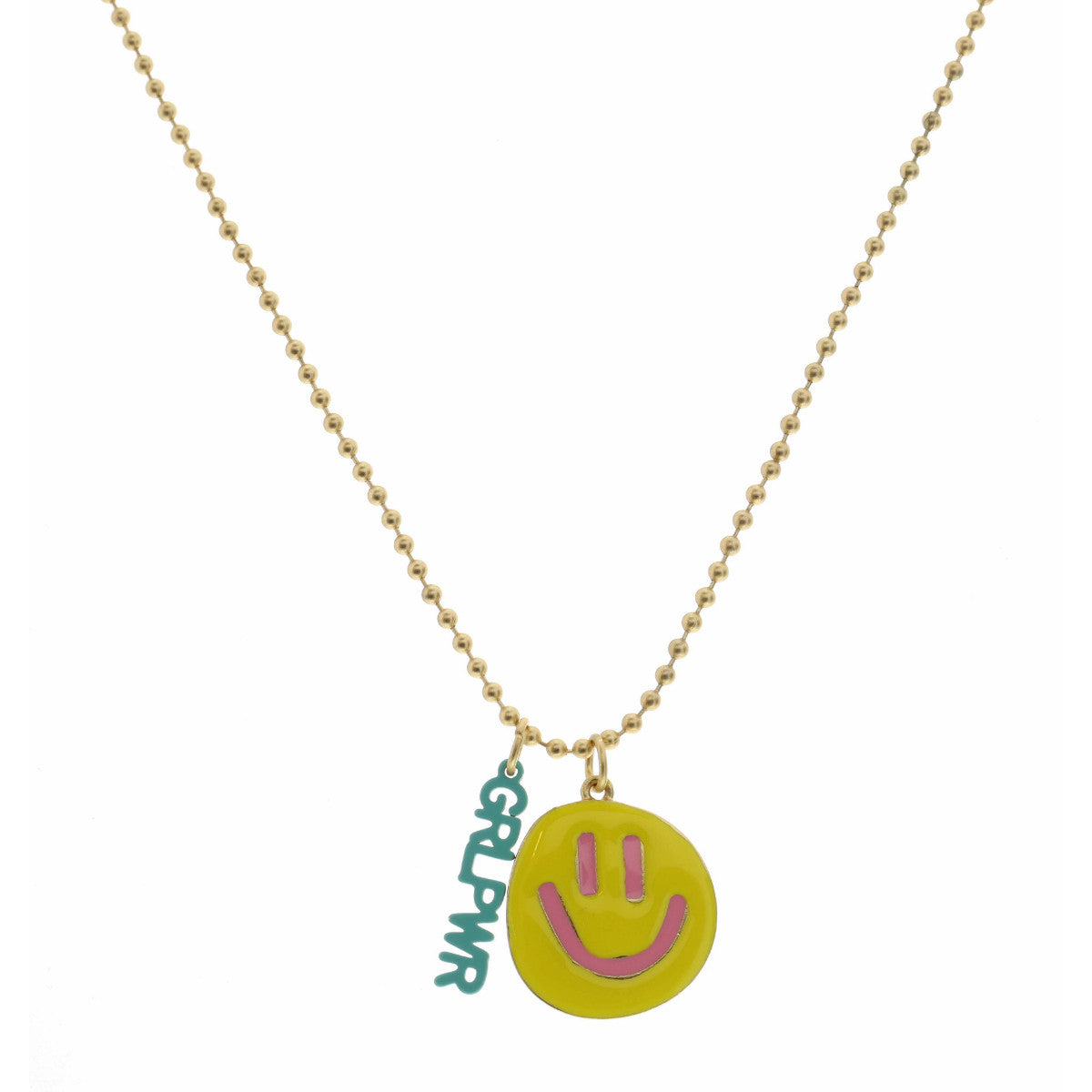 Jane Marie Kids 14" Turquoise "GRLPWR" With Yellow Happy Face Necklace-JANE MARIE-Little Giant Kidz
