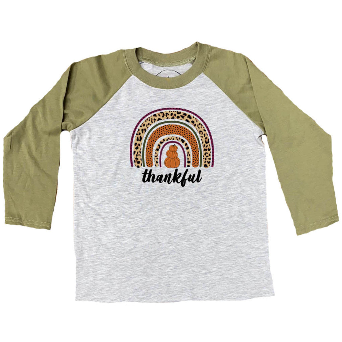Jane Marie Kids Thankful Rainbow 3/4 Sleeve T-Shirt - Heather White-JANE MARIE-Little Giant Kidz