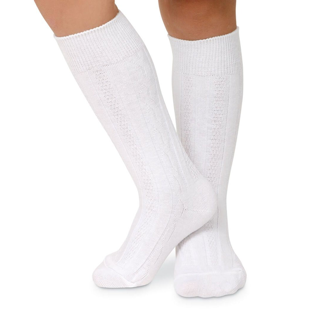 Jefferies Socks Classic Cable Knee High Socks 1 Pair - White-JEFFERIES SOCKS-Little Giant Kidz