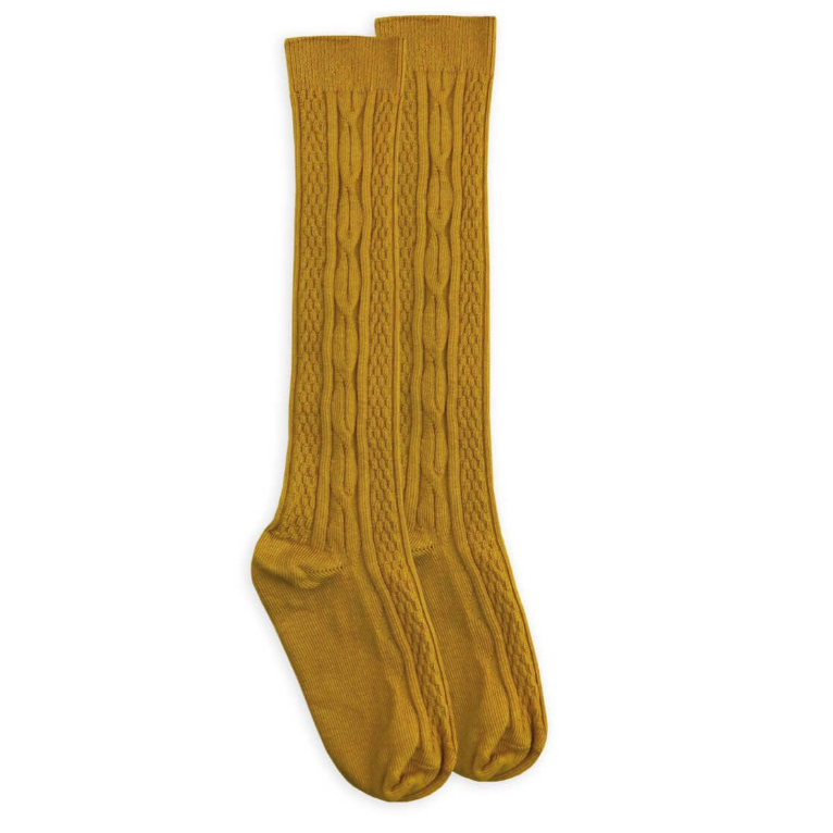 Jefferies Socks Fashion Cable Knee High Socks - Mustard-JEFFERIES SOCKS-Little Giant Kidz