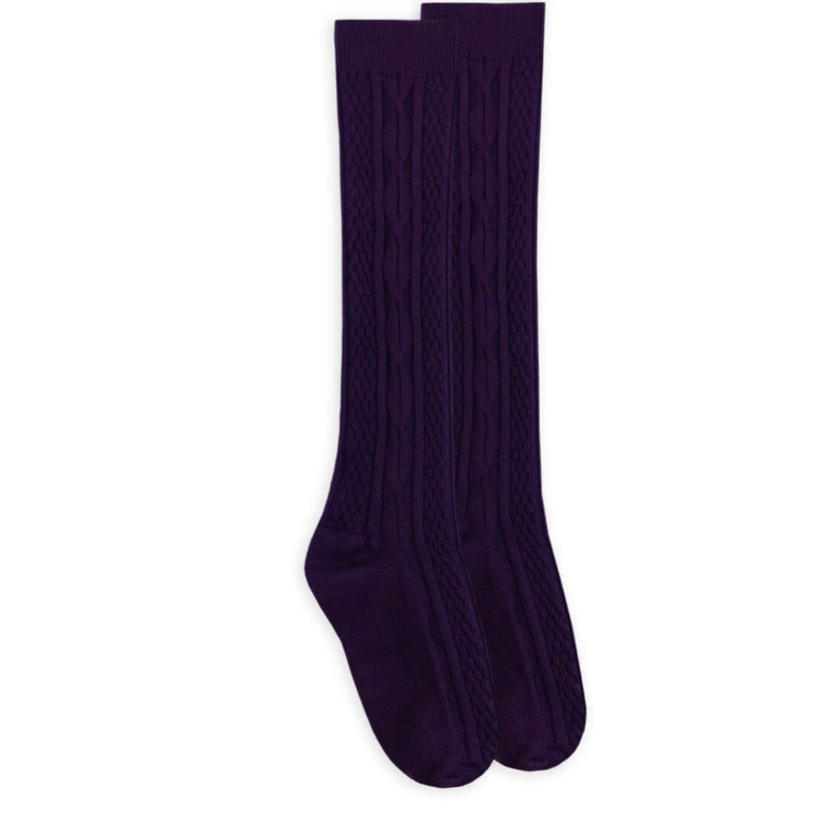 Jefferies Socks Fashion Cable Knee High Socks - Plum-JEFFERIES SOCKS-Little Giant Kidz