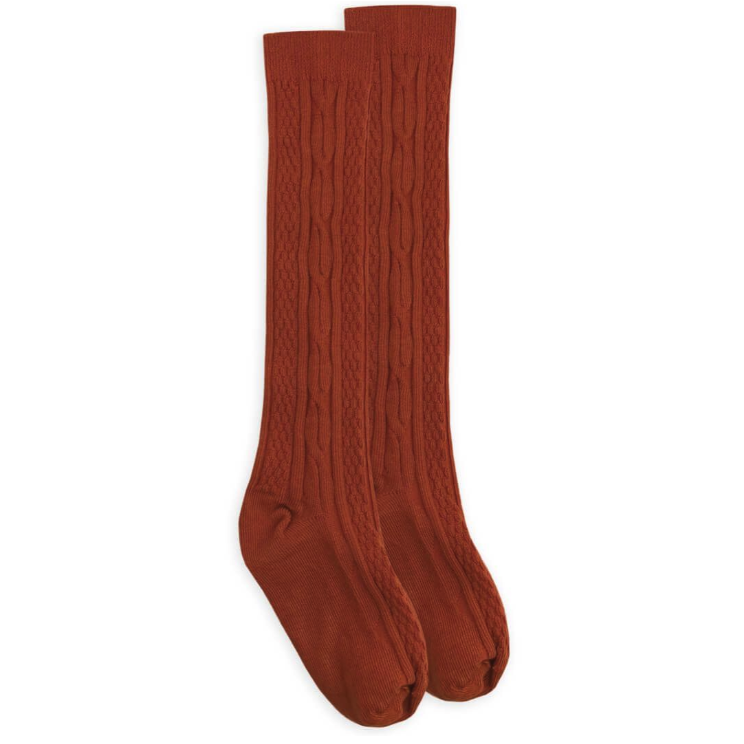 Jefferies Socks Fashion Cable Knee High Socks - Rust-JEFFERIES SOCKS-Little Giant Kidz