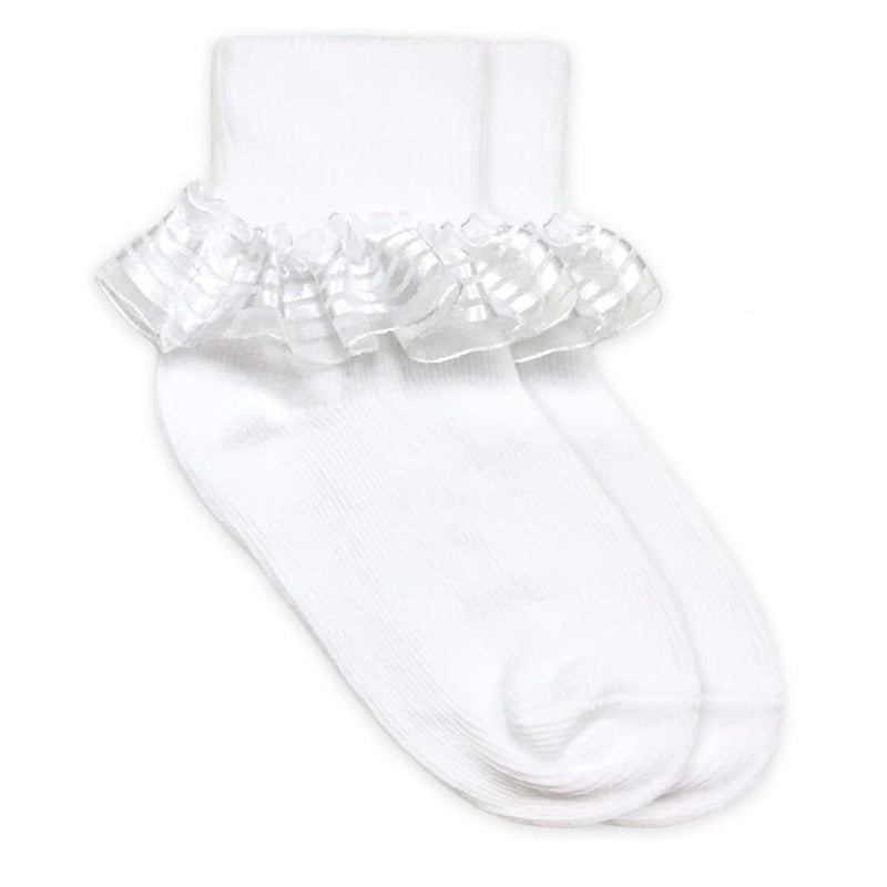 Jefferies Socks Stripe Lace Turn Cuff Socks - White - 1 Pair-JEFFERIES SOCKS-Little Giant Kidz