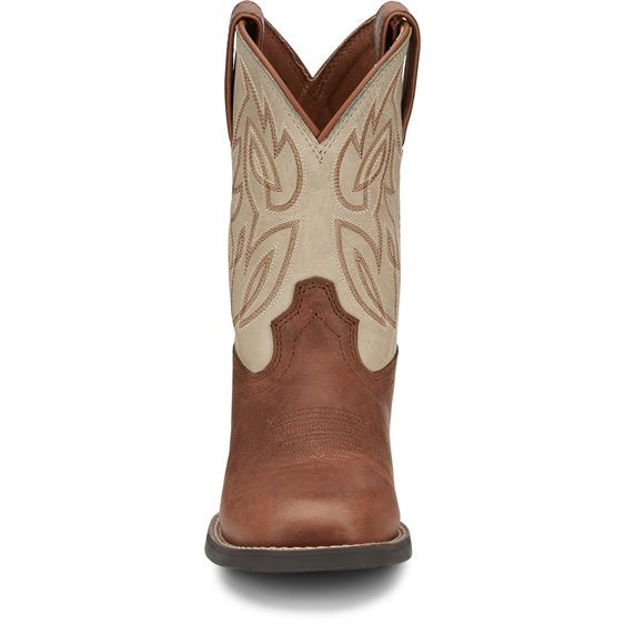 Justin Brands Boys' Boots Square Toe Canter Junior - Ivory/Brown-Justin Brands-Little Giant Kidz