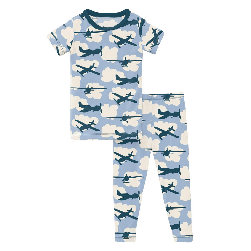 Kickee Pants Pond Airplanes Print Short Sleeve Pajama Set-Kickee Pants-Little Giant Kidz