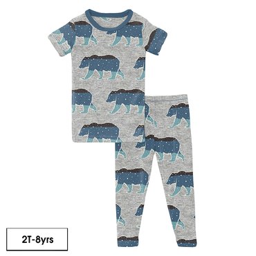 Kickee Pants Print Short Sleeve Pajama Set - Heather Mist Night Sky Bear-Kickee Pants-Little Giant Kidz
