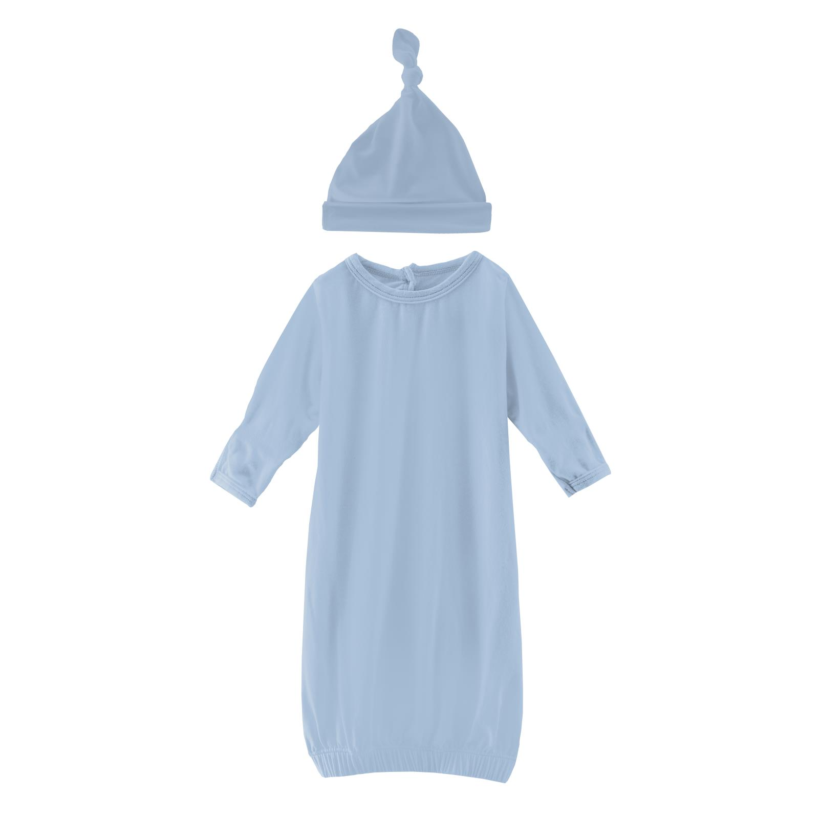 Kickee Pants Solid Layette Gown & Single Knot Hat Set Pond-Kickee Pants-Little Giant Kidz