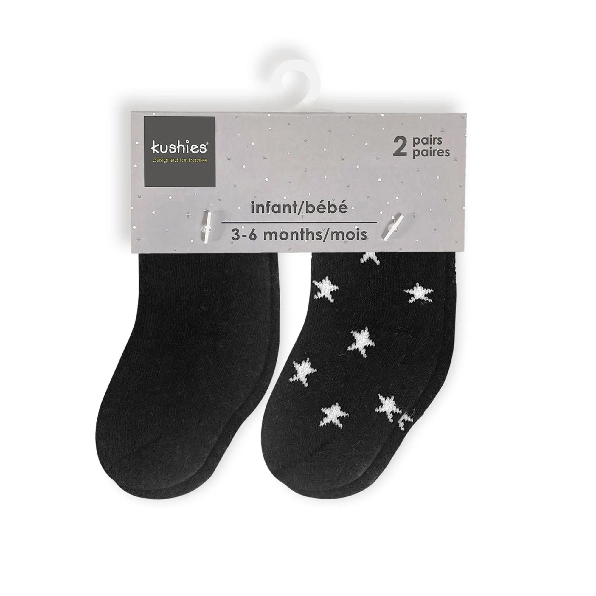 Kushies Infant Socks 2-Pack - Black Solid/Stars-KUSHIES-Little Giant Kidz