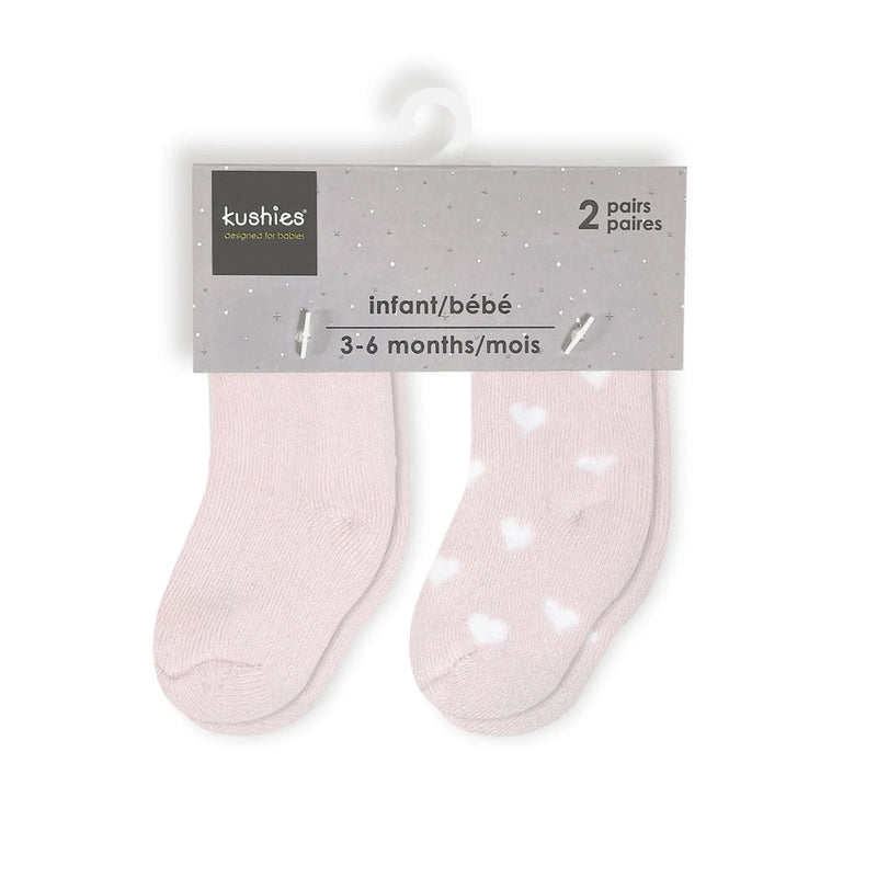 Kushies Infant Socks 2-Pack - Blush Solid/Hearts-KUSHIES-Little Giant Kidz