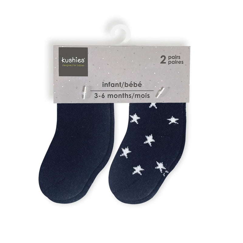 Kushies Infant Socks 2-Pack - Navy Solid/Stars-KUSHIES-Little Giant Kidz