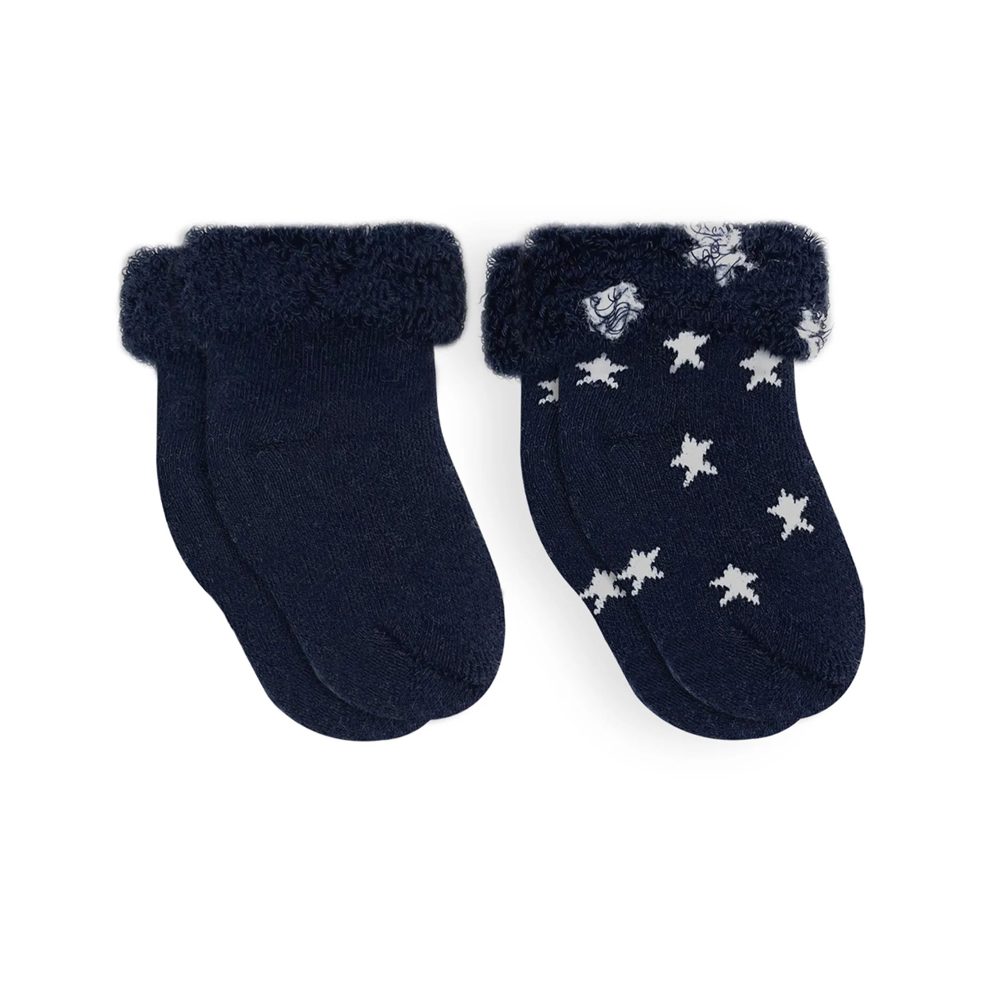 Kushies Infant Socks 2-Pack - Navy Solid/Stars-KUSHIES-Little Giant Kidz