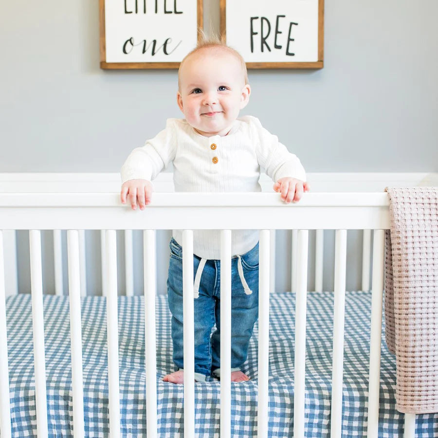 Navy gingham crib sheet hotsell