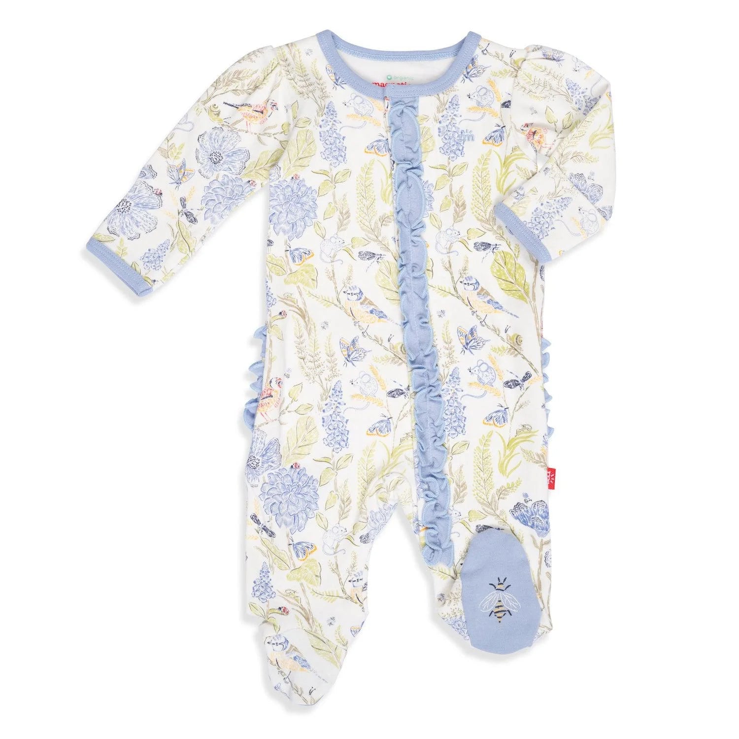 Magnetic Me: Blue Blossom Organic Cotton Magnetic Ruffle Footie-MAGNETIC ME-Little Giant Kidz