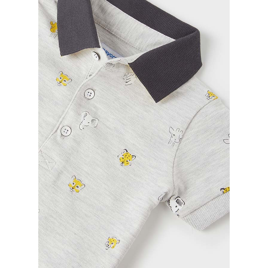 Mayoral Baby Boy Safari Printed Polo Shirt - Grey-MAYORAL-Little Giant Kidz