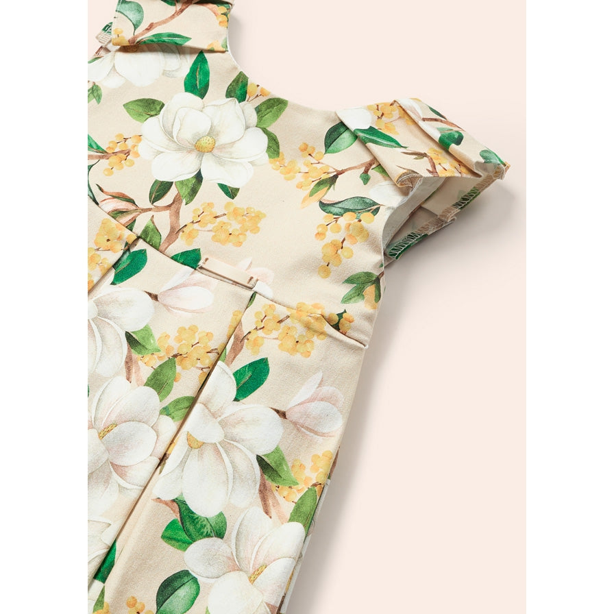 Mayoral Beige Cotton Floral Printed Dress-MAYORAL-Little Giant Kidz