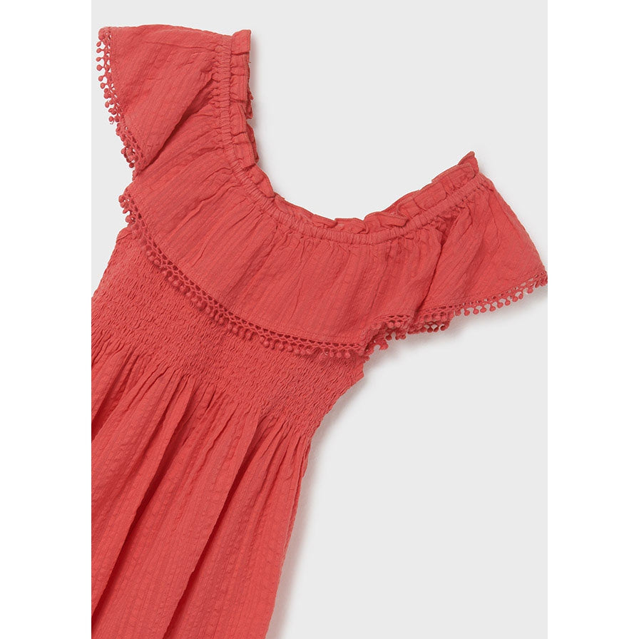 Mayoral Coral Smocked Ruffle Dress-MAYORAL-Little Giant Kidz