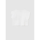 Mayoral Neutral Embroidered Pocket Cropped White Tee-MAYORAL-Little Giant Kidz