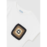 Mayoral Neutral Embroidered Pocket Cropped White Tee-MAYORAL-Little Giant Kidz