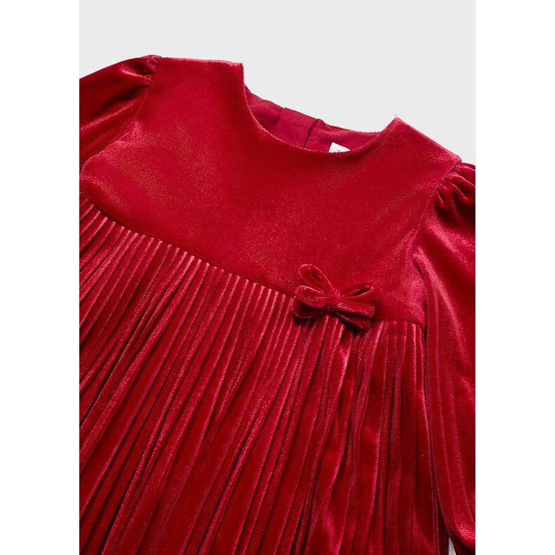 Mayoral Pleated Velvet Dress - Red-MAYORAL-Little Giant Kidz