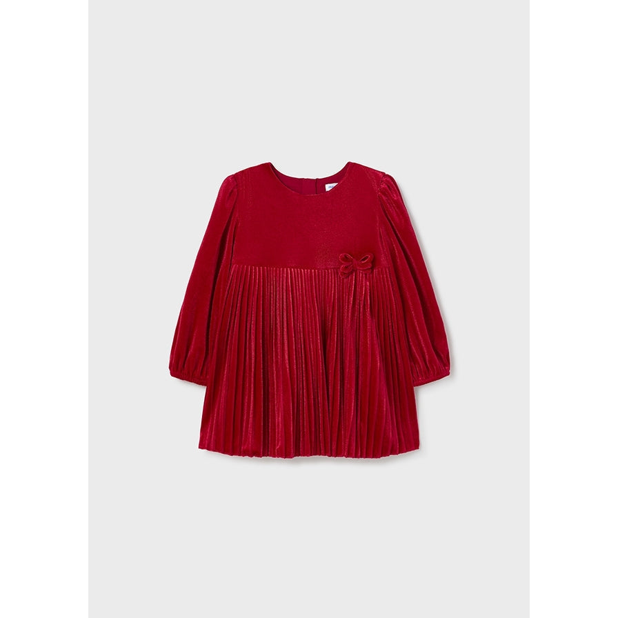 Mayoral Pleated Velvet Dress - Red-MAYORAL-Little Giant Kidz