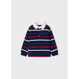 Mayoral Stripped Long Sleeve Polo Shirt - Navy-MAYORAL-Little Giant Kidz