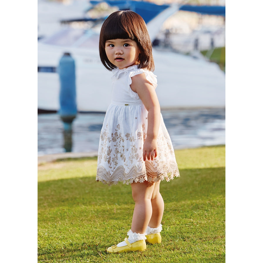 Mayoral White Embroidered Motif Linen Dress-MAYORAL-Little Giant Kidz