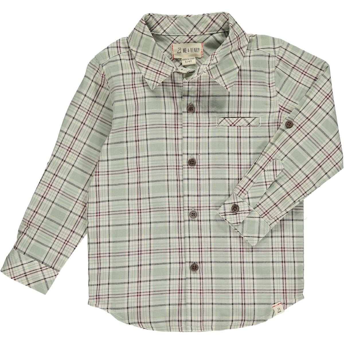 Me & Henry Atwood Woven Button Shirt - Green Plaid/Navy Stripe-ME & HENRY-Little Giant Kidz