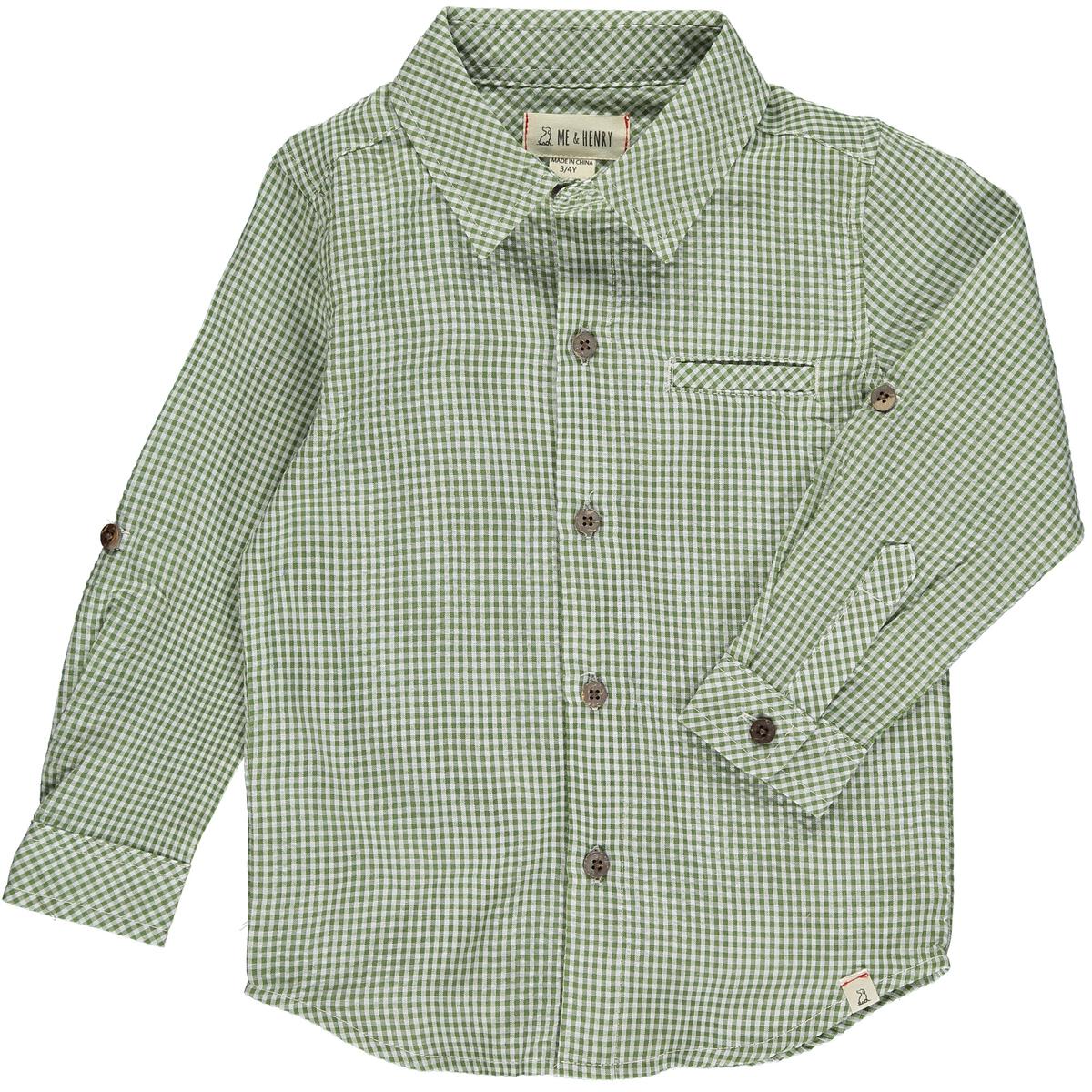 Me & Henry Atwood Woven Button Shirt - Green/White Mini Check-ME & HENRY-Little Giant Kidz