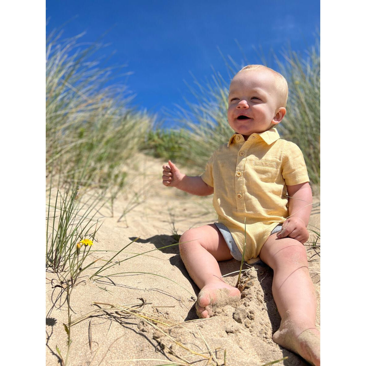 Me & Henry Gold Micro Check Helford Woven Onesie-ME & HENRY-Little Giant Kidz