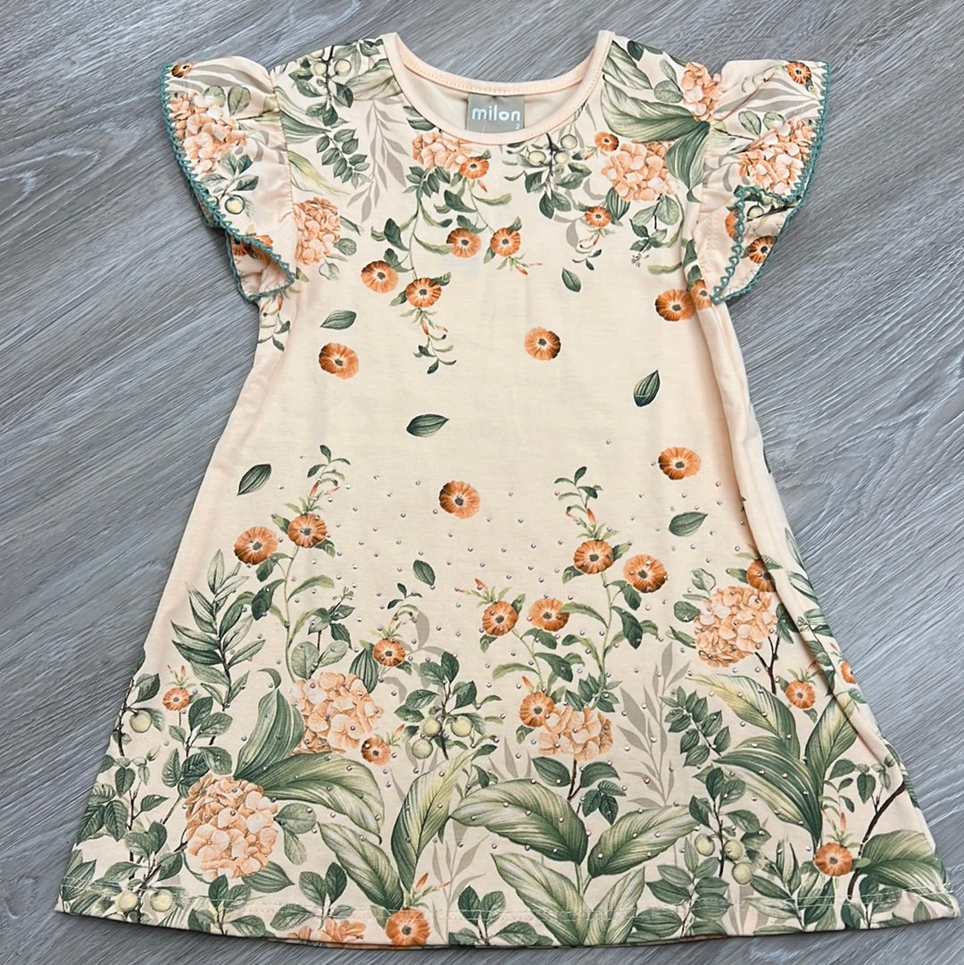 Milon Grey Orange Peach Rhinestone Floral Dress-MILON-Little Giant Kidz