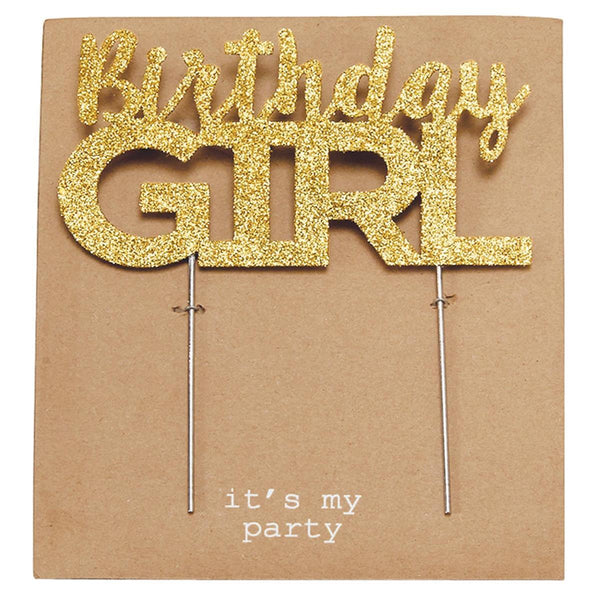 Mud Pie Birthday Girl Candle Holder Cake Topper - Gold Glitter-MUD PIE-Little Giant Kidz