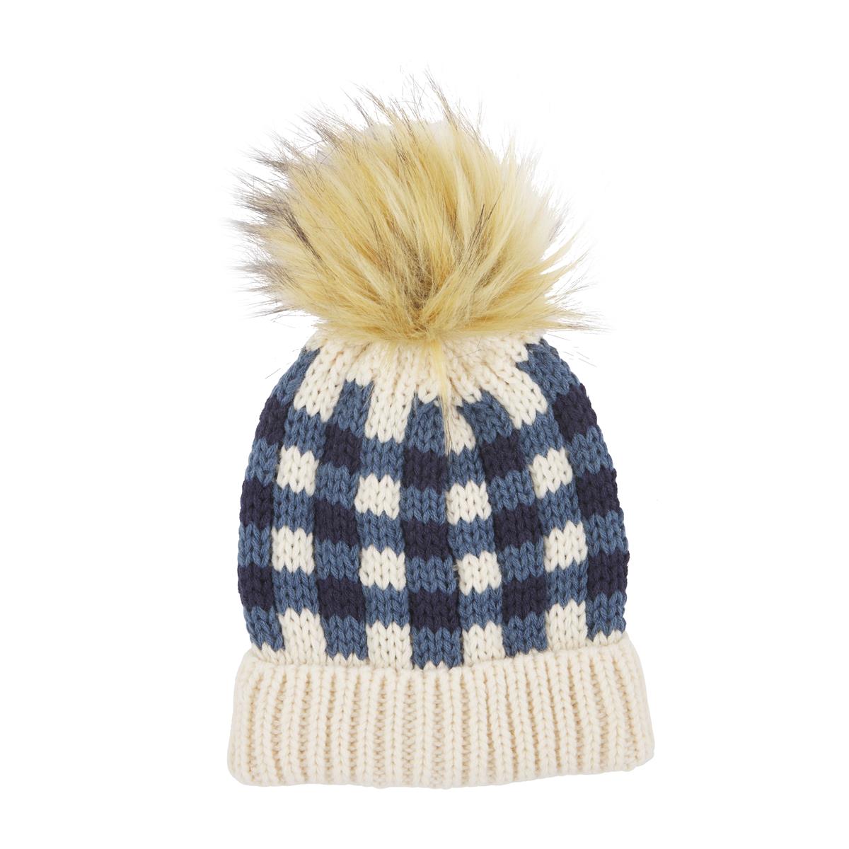 Mud Pie Blue Gingham Pom Pom Hat-MUD PIE-Little Giant Kidz