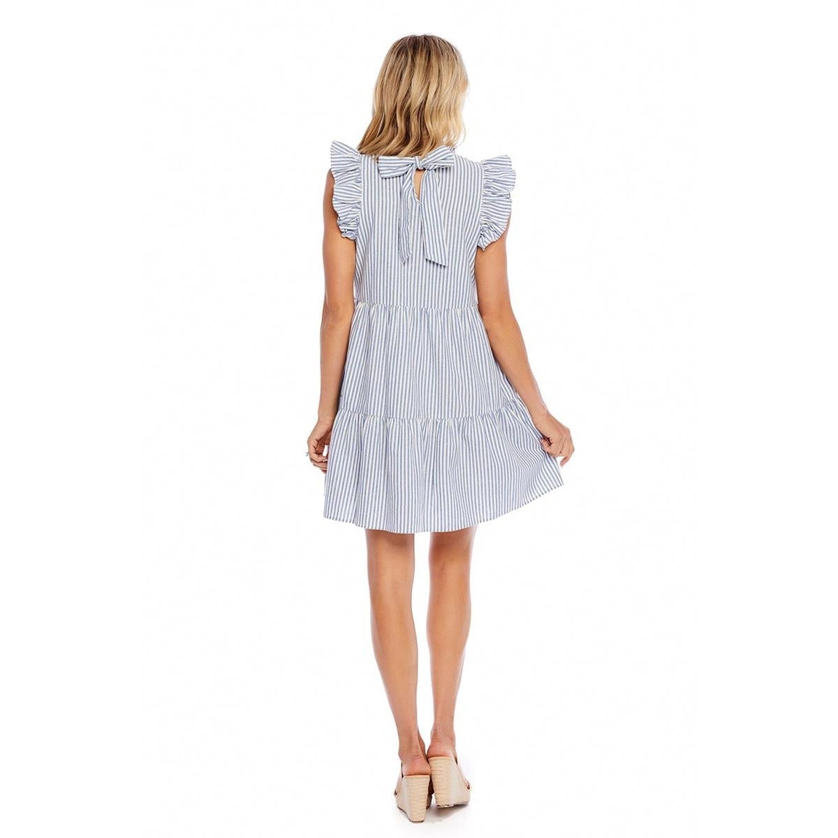 Mud Pie Blue Stripe Dewberry Bow Tie Dress-MUD PIE-Little Giant Kidz
