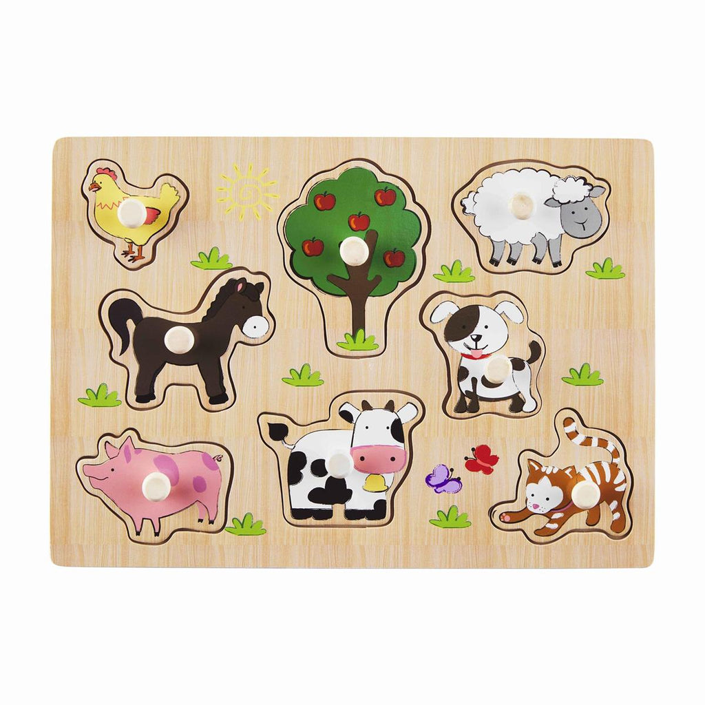 Wooden Farm Animal Knob Puzzle 9Pcs - Fingo Brain