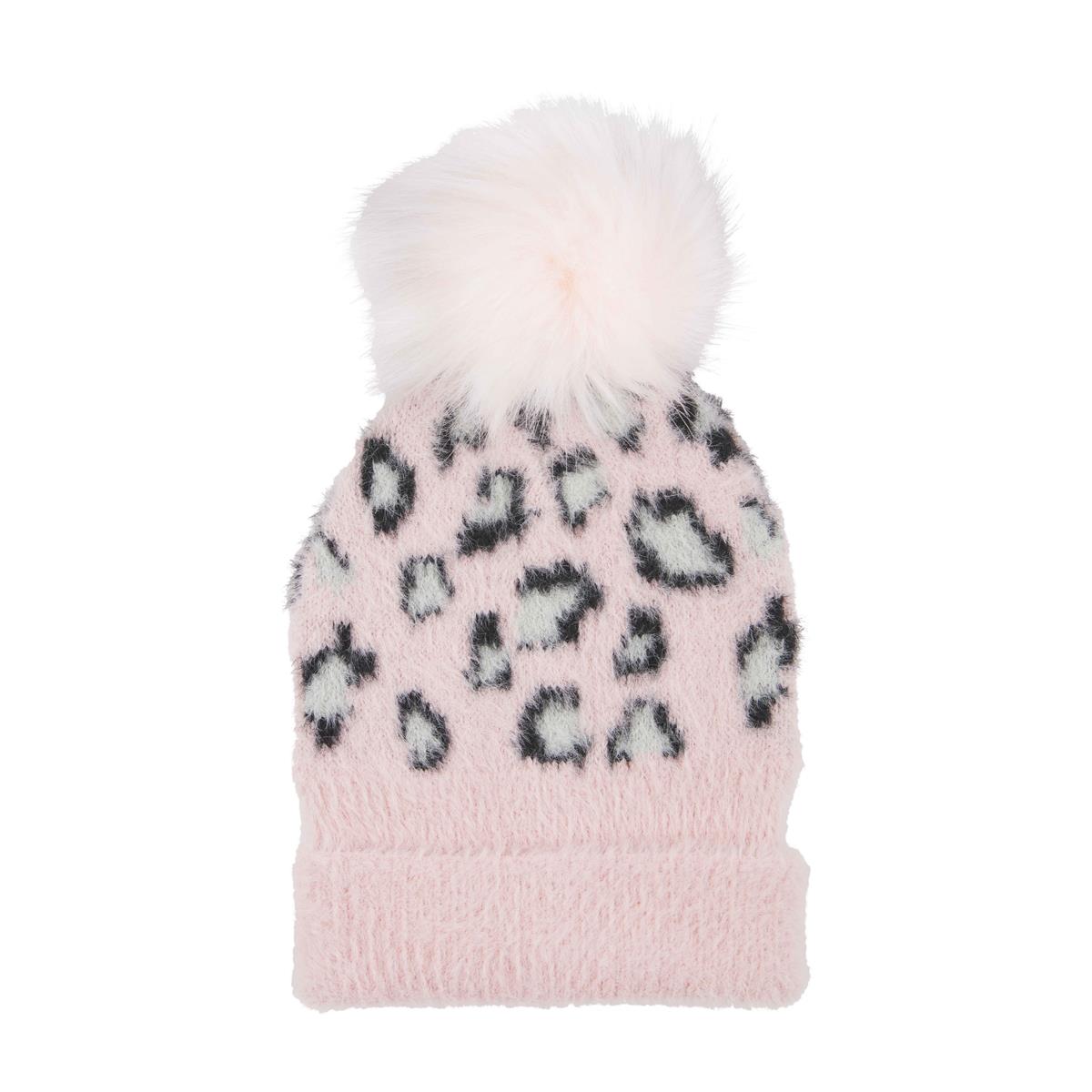 Mud Pie Pink Fuzzy Knit Leopard Hat-MUD PIE-Little Giant Kidz