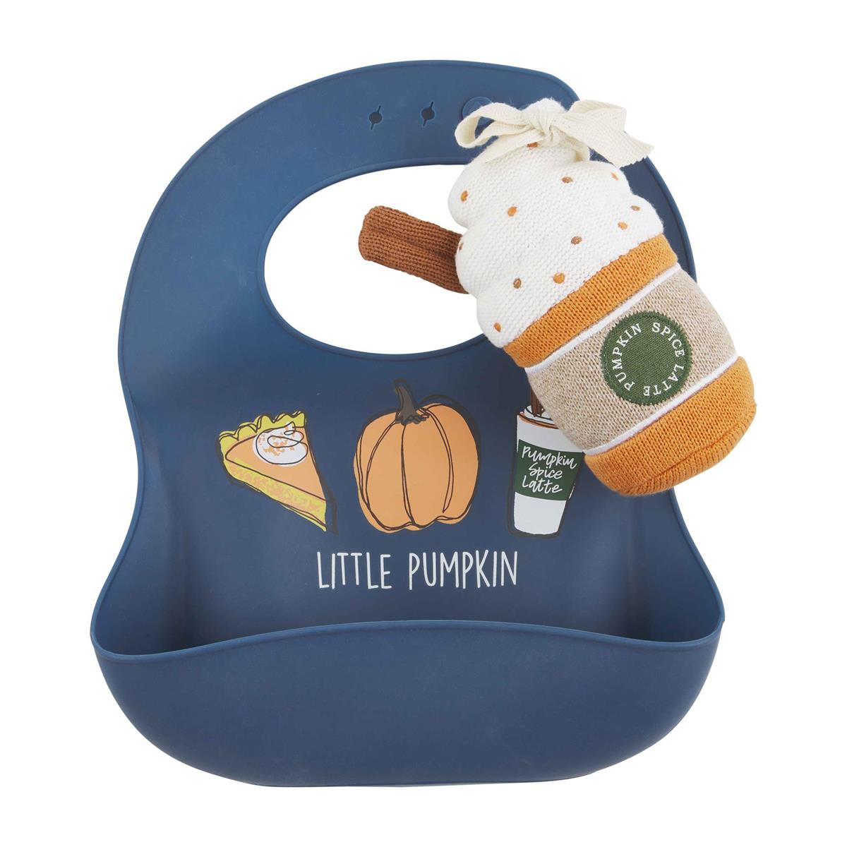 Mud Pie Pumpkin Spice Bib & Rattle Set - Blue-MUD PIE-Little Giant Kidz