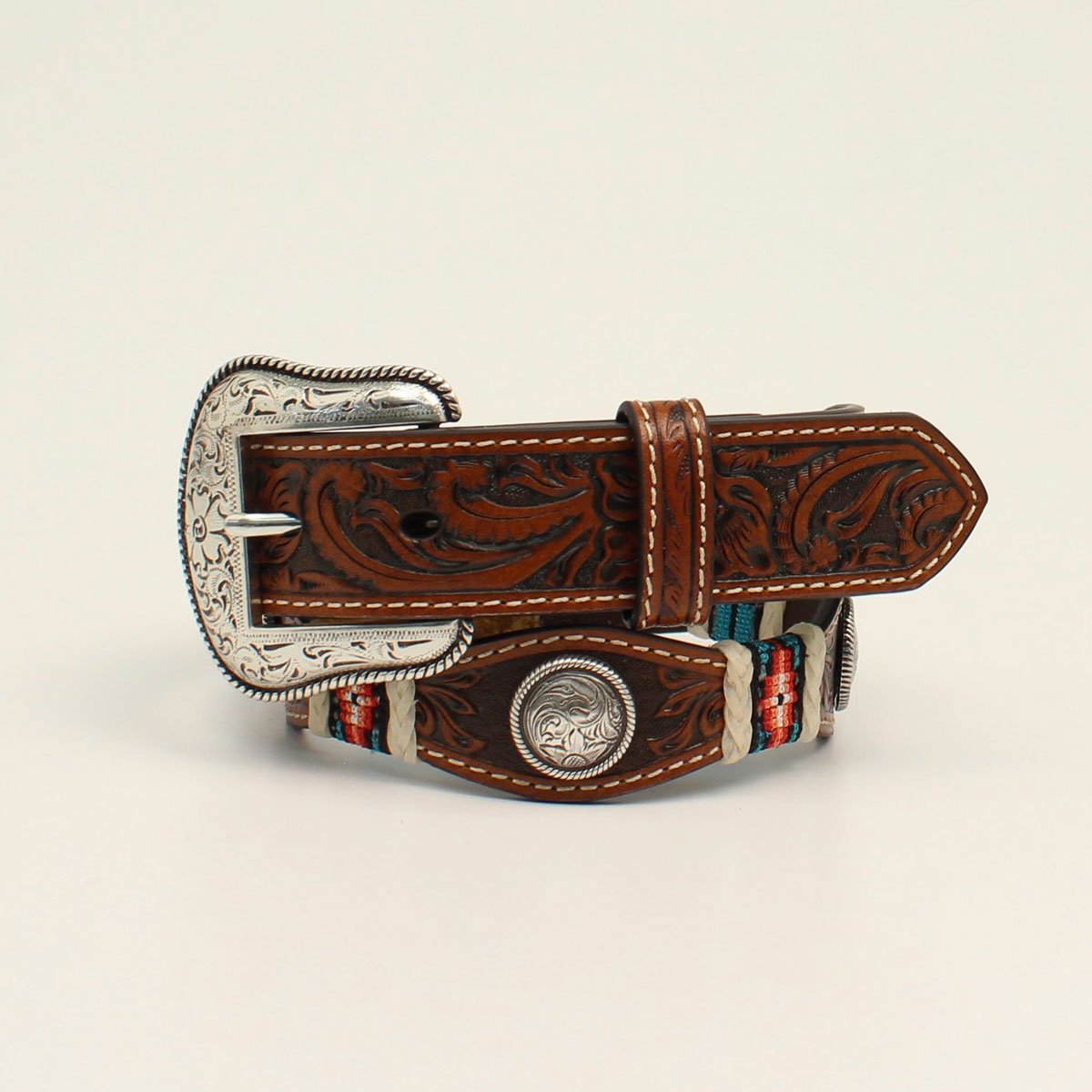 Nocona Toddler Boys' Belt 1 1/4" Flower Embossed Round Concho - Tan-M & F Western Products-Little Giant Kidz