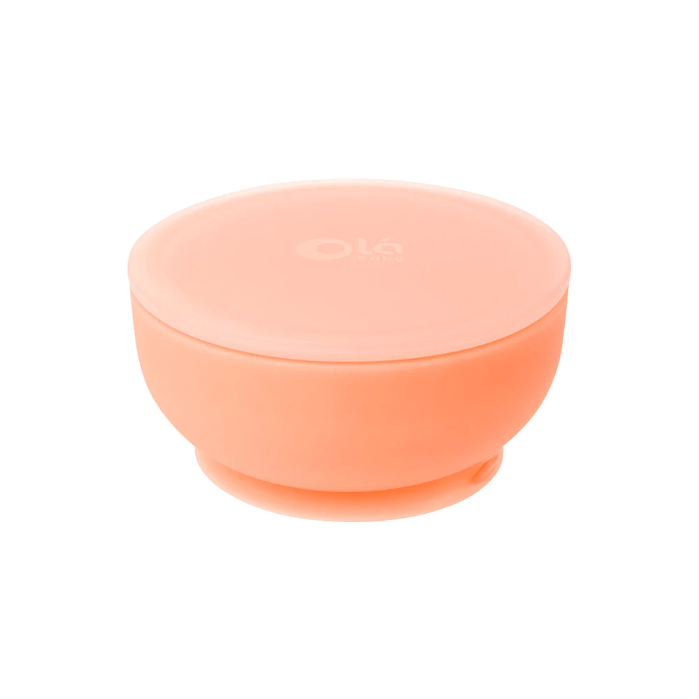 Ola Baby Silicone Suction Bowl with Lid - Coral-OLA BABY-Little Giant Kidz