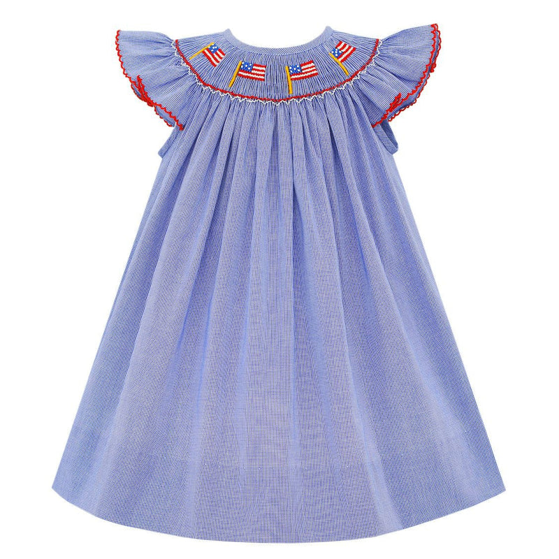 Petit Bebe Flags Angel Wing Bishop Dress - Royal Blue Micro Check-PETIT BEBE-Little Giant Kidz