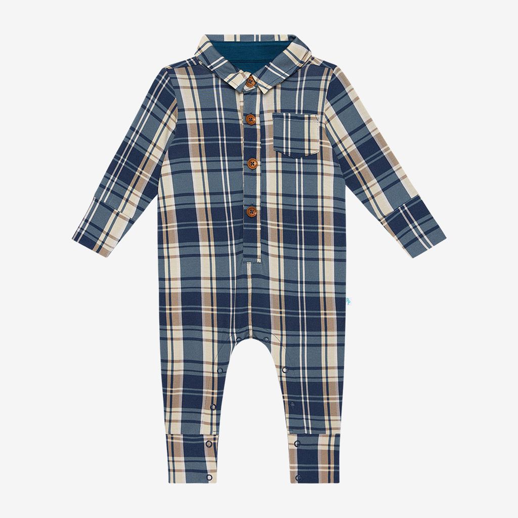 Posh Peanut Joseph Long Sleeve Collared Henley Long Romper-POSH PEANUT-Little Giant Kidz