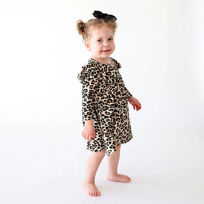 Posh Peanut Lana Leopard 3/4 Sleeve Flutter Dress-Posh Peanut-Little Giant Kidz