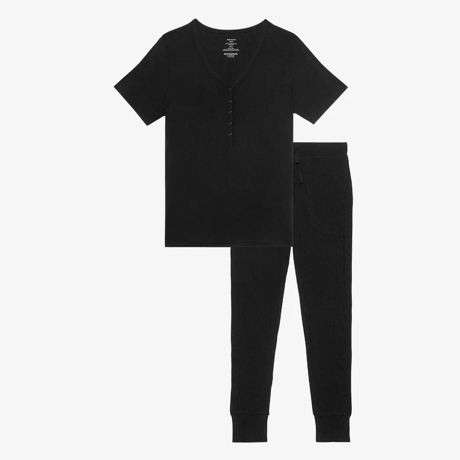 Posh Peanut Solid Ribbed Women's Short Sleeve Pajama Set - Black-Posh Peanut-Little Giant Kidz