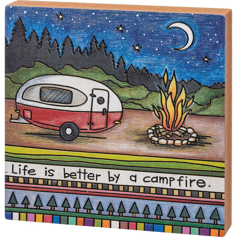 Primitives By Kathy Block Sign - Life Is Better By A Campfire-Primitives by Kathy-Little Giant Kidz