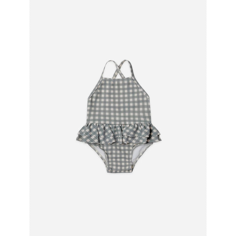 Quincy Mae Sea Green Gingham Ruffled One Piece Swimsuit-Quincy Mae-Little Giant Kidz