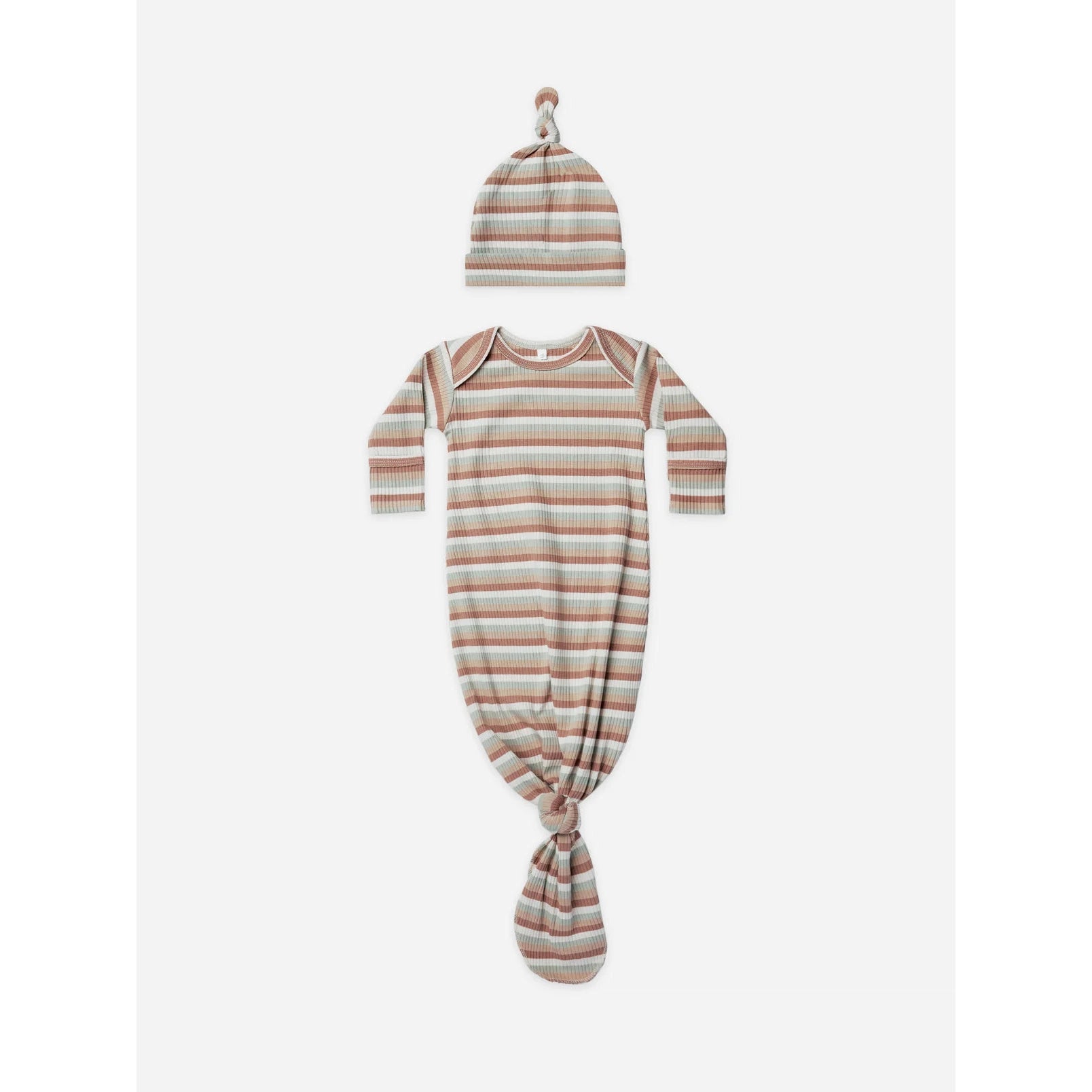 Quincy Mae Summer Stripe Knotted Baby Gown + Hat Set-Quincy Mae-Little Giant Kidz