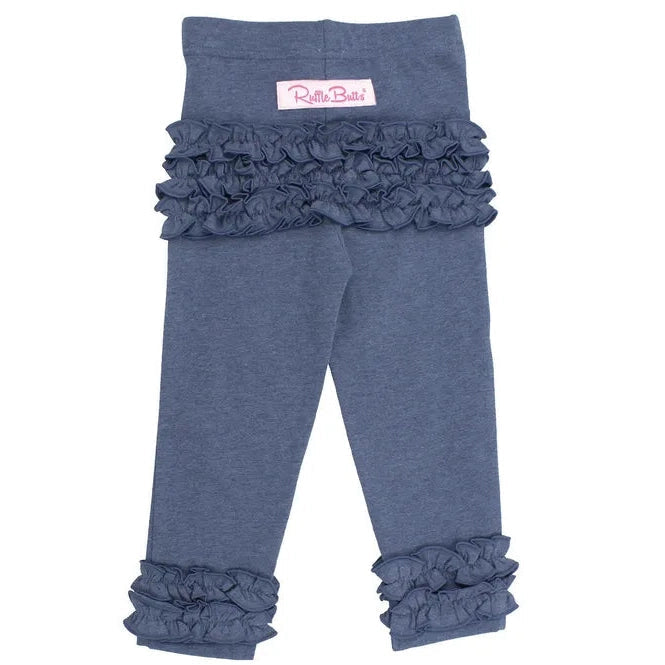 RuffleButts Faux Denim Solid Ruffle Leggings-RUFFLEBUTTS-Little Giant Kidz