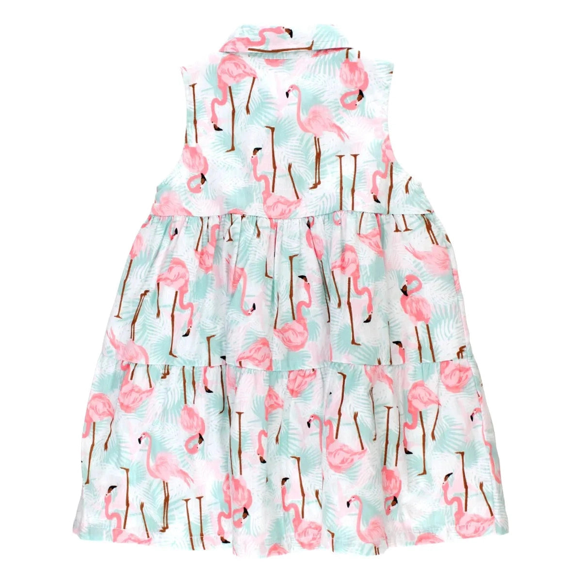 RuffleButts Vibrant Flamingo Tiered Shirt Dress-RUFFLEBUTTS-Little Giant Kidz