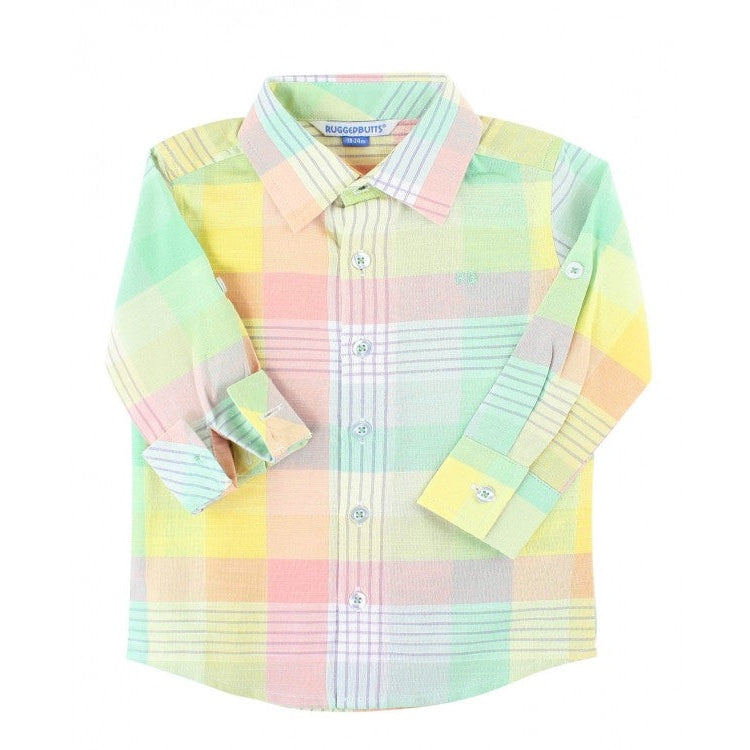 RuggedButts Cheerful Rainbow Plaid Button Down Shirt-RUGGEDBUTTS-Little Giant Kidz